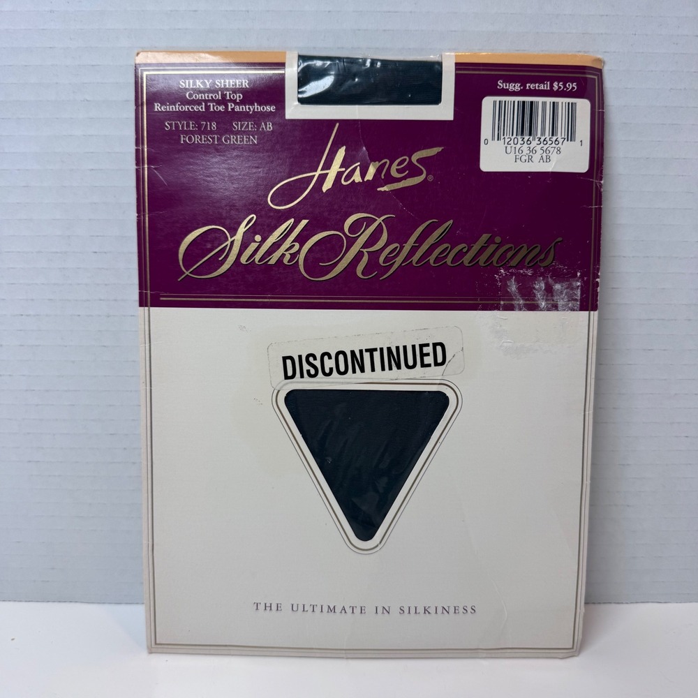 Hanes Silk Reflections Pantyhose Size AB Forest Green Control Top Reinforced Toe